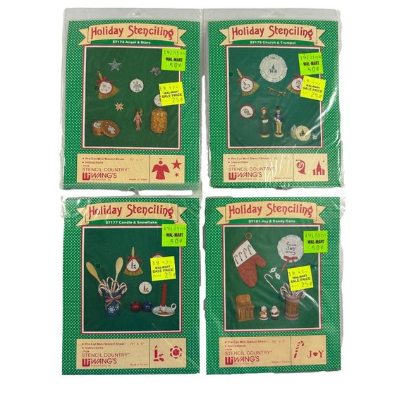 Vintage Wangs Holiday Stenciling Lot of 4 Angels Stars Church Horn Candle - Picture 1 of 8